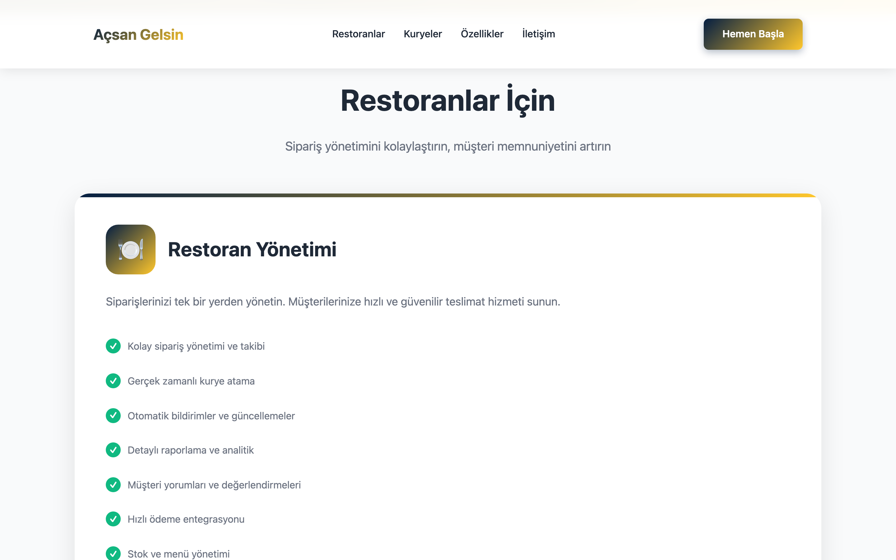 Açsan Gelsin — RESTORAN · SİPARİŞLER