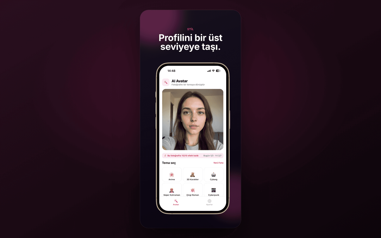 AI Avatar — sonucu kaydetme ve paylaşma ekranı