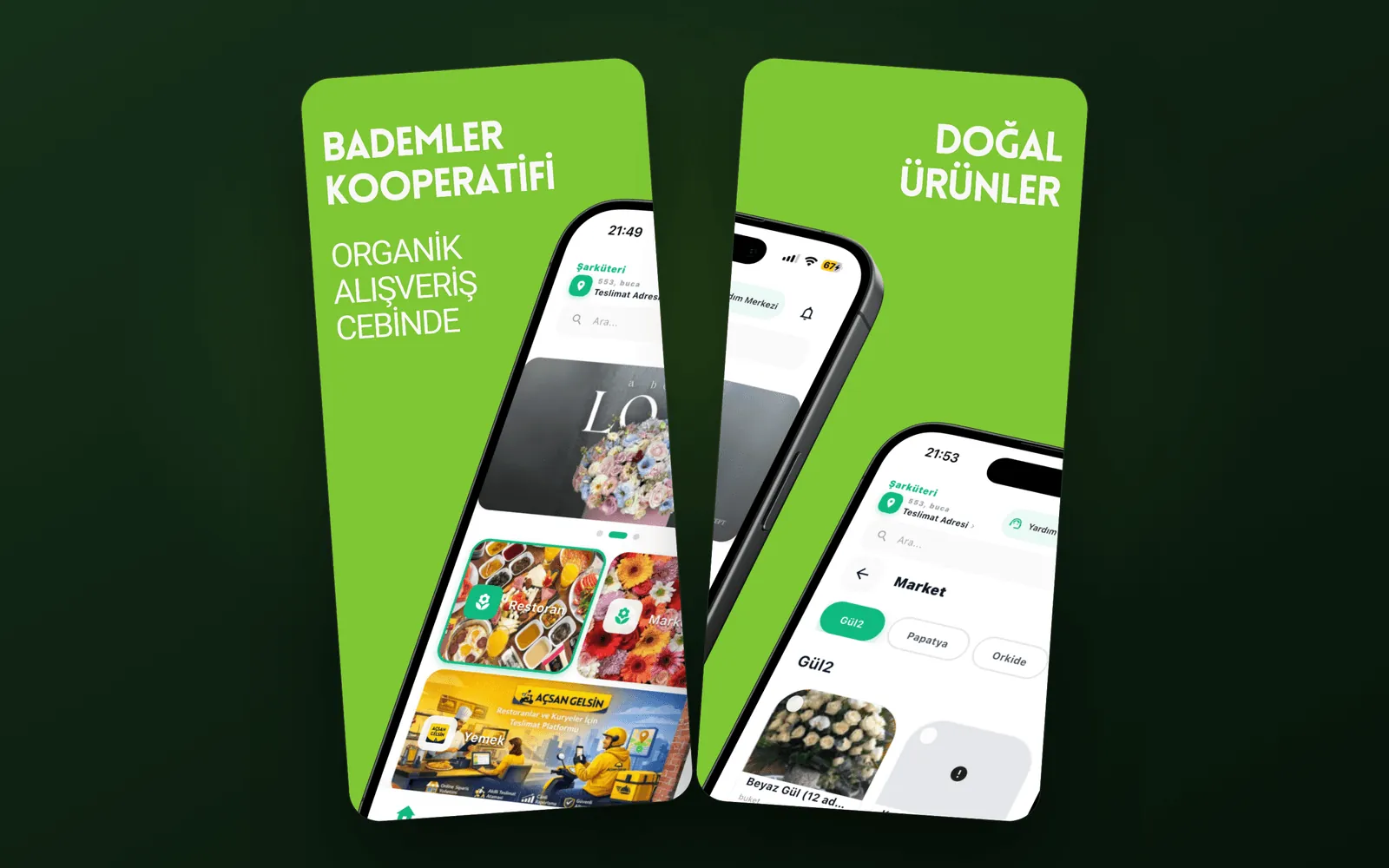 Bademler Koop — kooperatif tanıtımı ve doğal ürünler kataloğu uygulama ekranları