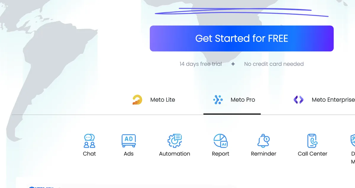 MetoCRM — Meto Lite / Pro / Enterprise planları ve sohbet, reklam, otomasyon, rapor, çağrı merkezi özellikleri
