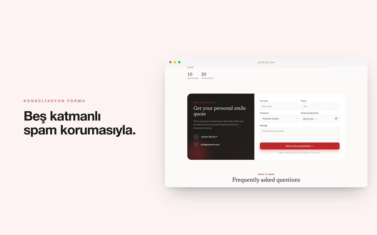 POLSMILE — ücretsiz konsültasyon formu ve iletişim paneli