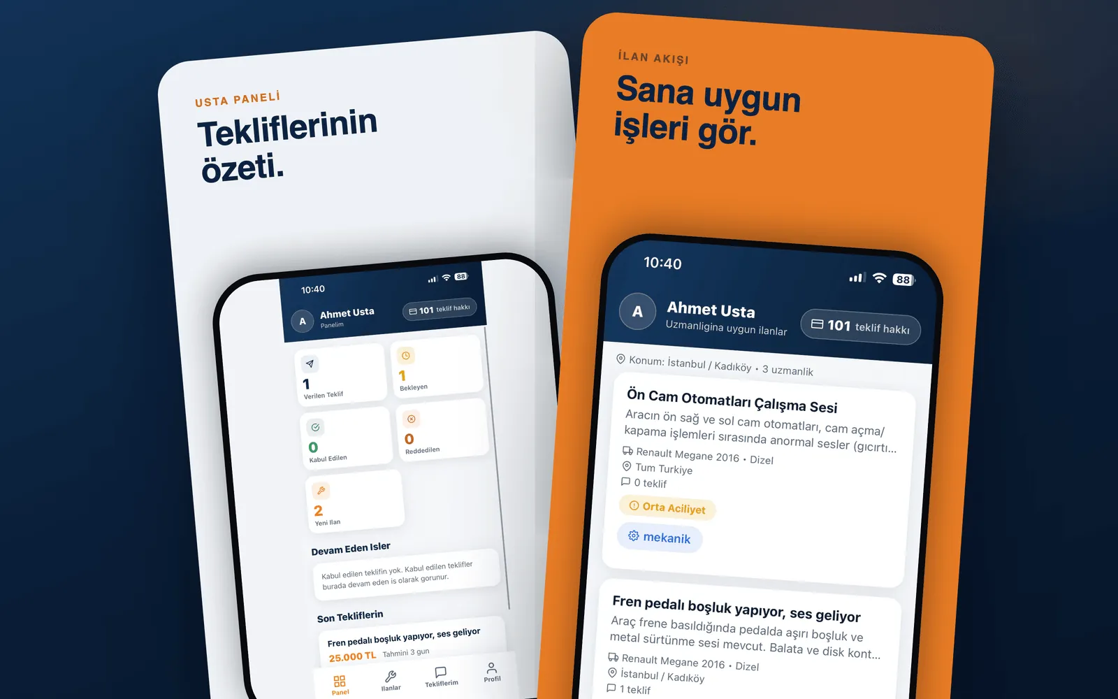 Sanayiden Teklif — usta paneli ve uzmanlığa uygun aciliyet etiketli ilan akışı