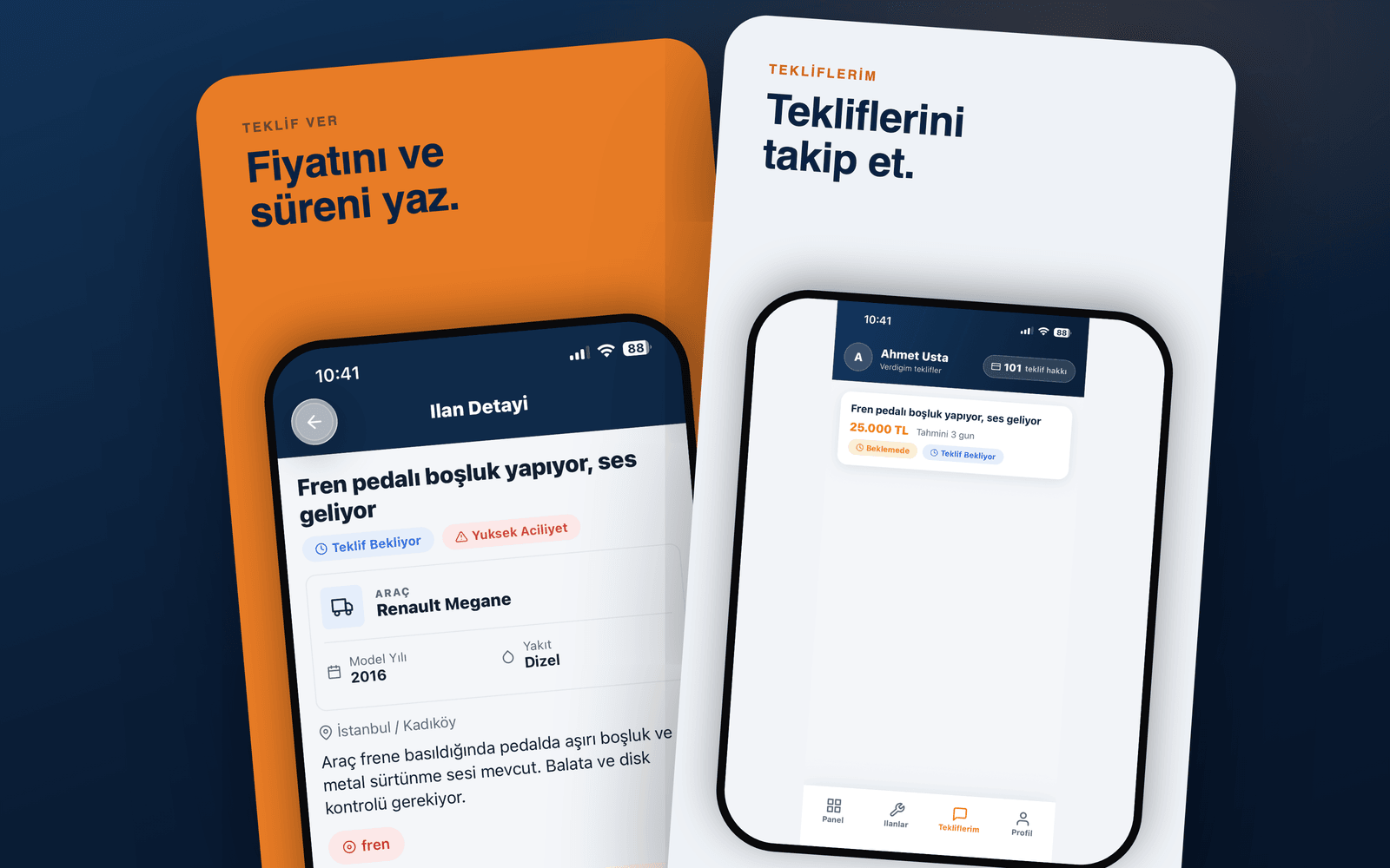 Sanayiden Teklif — fiyat/süre ile teklif verme ve verilen teklifleri takip ekranları