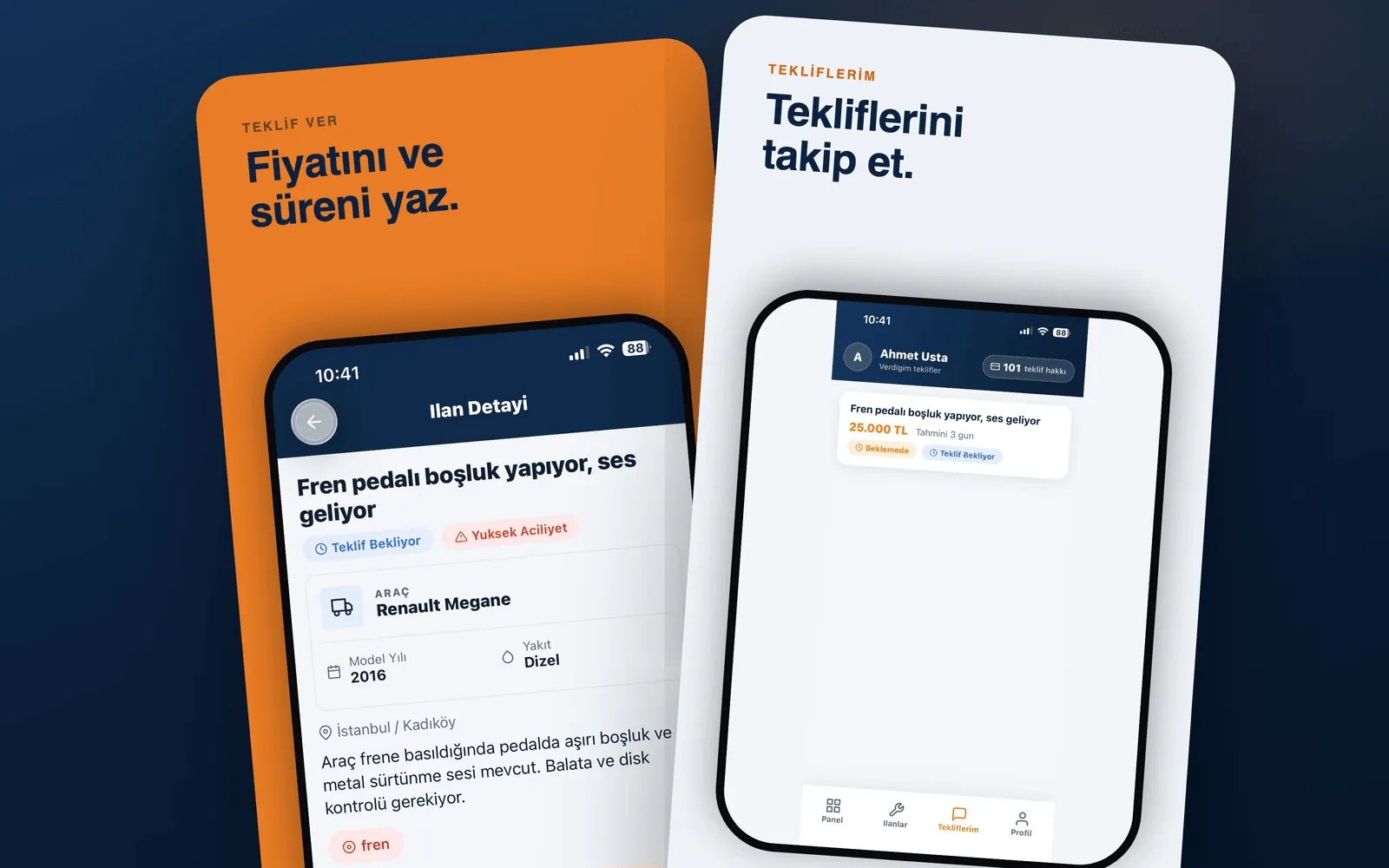 Sanayiden Teklif — fiyat/süre ile teklif verme ve verilen teklifleri takip ekranları