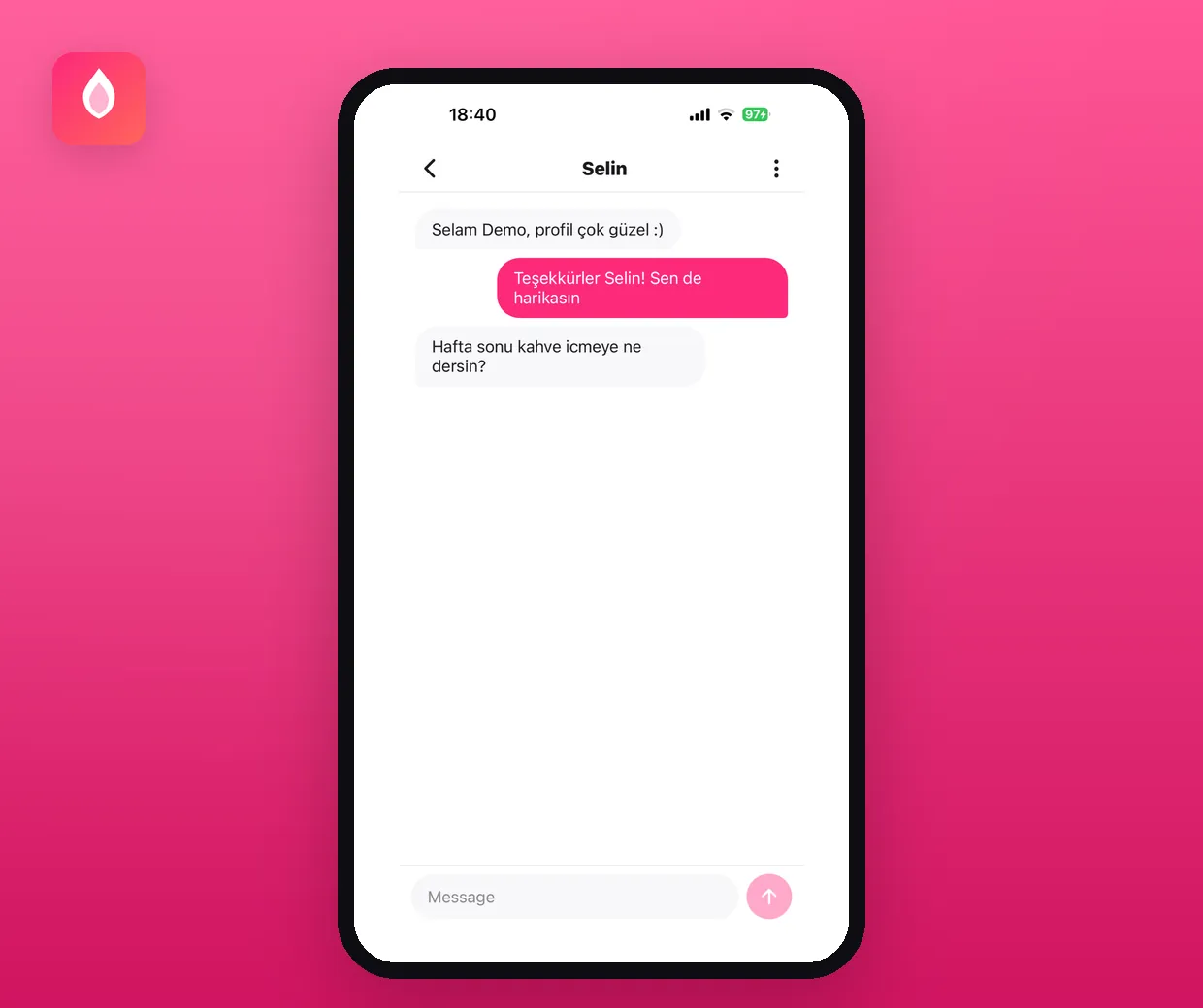 Spark — yazıyor göstergesi ve okundu bilgisiyle anlık sohbet ekranı