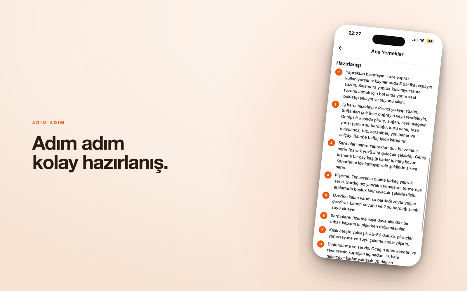 Recipe Tarif — tarifin adım adım hazırlanışının anlatıldığı ekran
