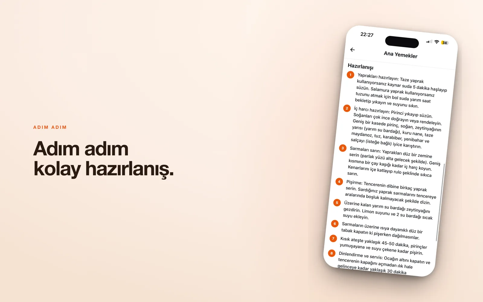 Recipe Tarif — tarifin adım adım hazırlanışının anlatıldığı ekran