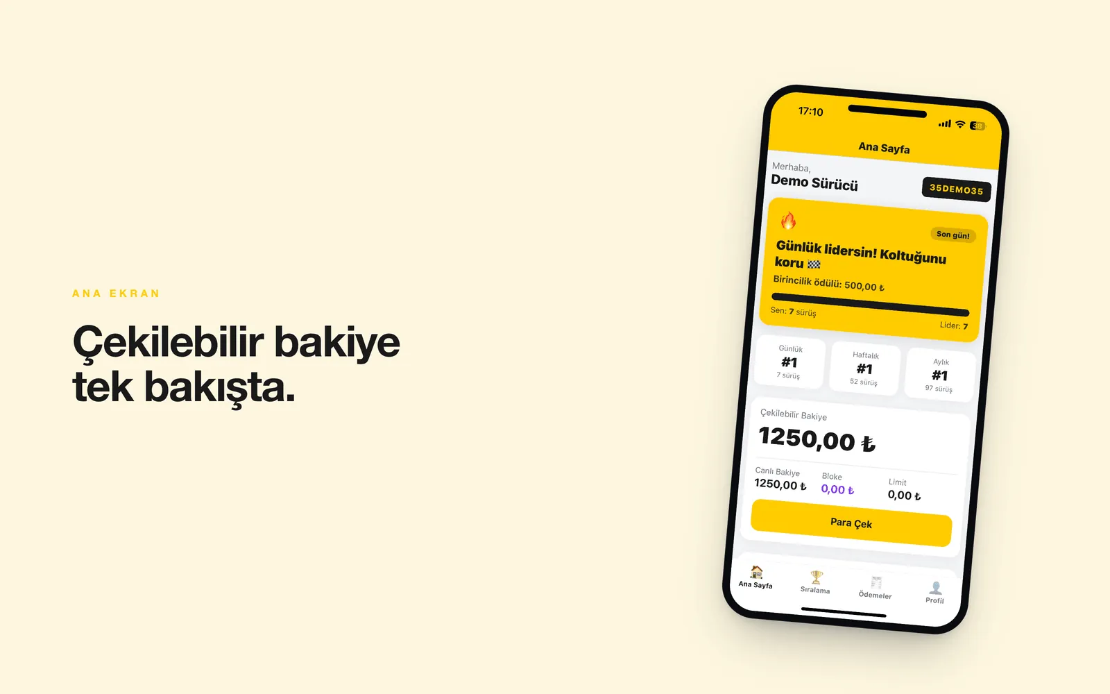 Winzigo — çekilebilir bakiye, sıralama kartları ve para çekme