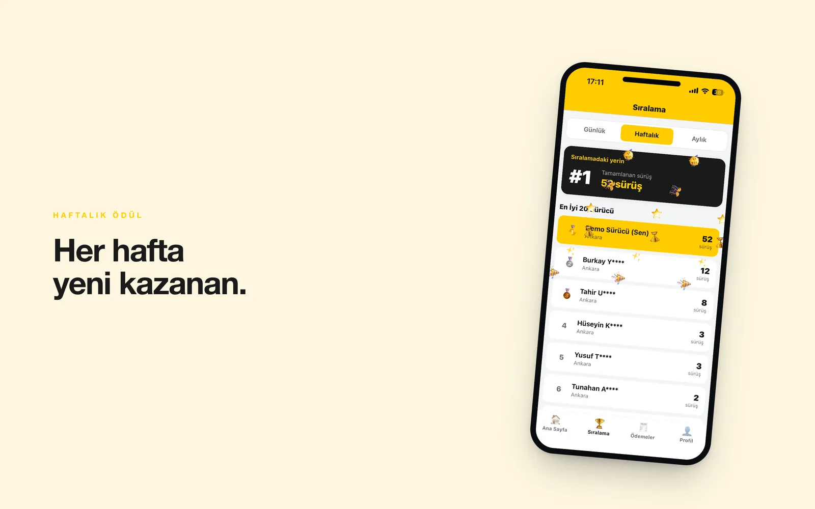 Winzigo — haftalık sıralama ve kazananlar