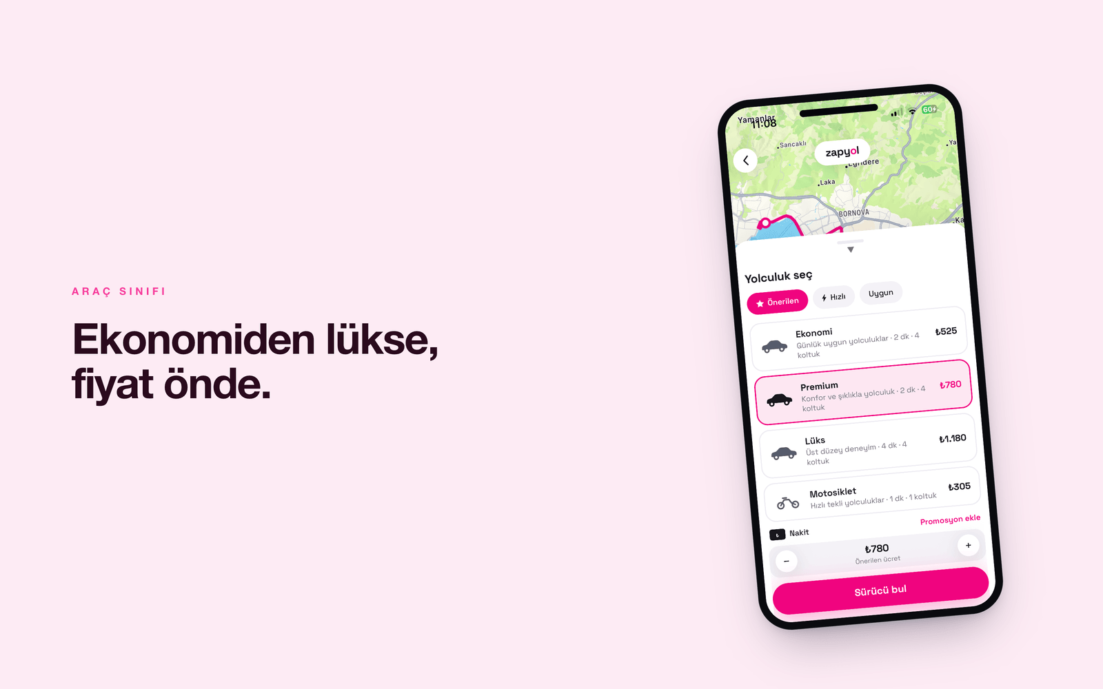 Zapyol — Ekonomi, Premium, Lüks ve Motosiklet seçenekleri